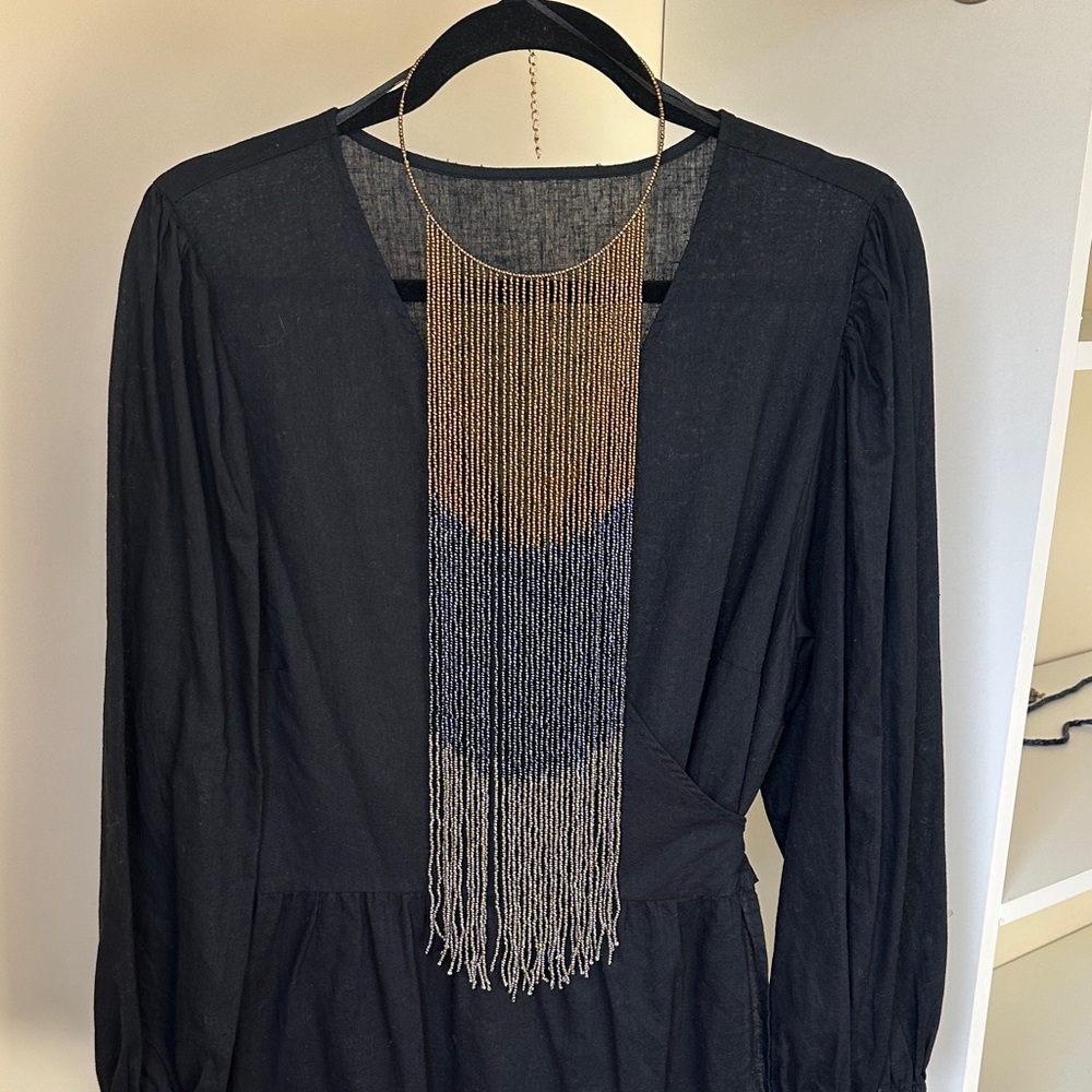 Black Long Sleeve Women's Dress with V-Neck